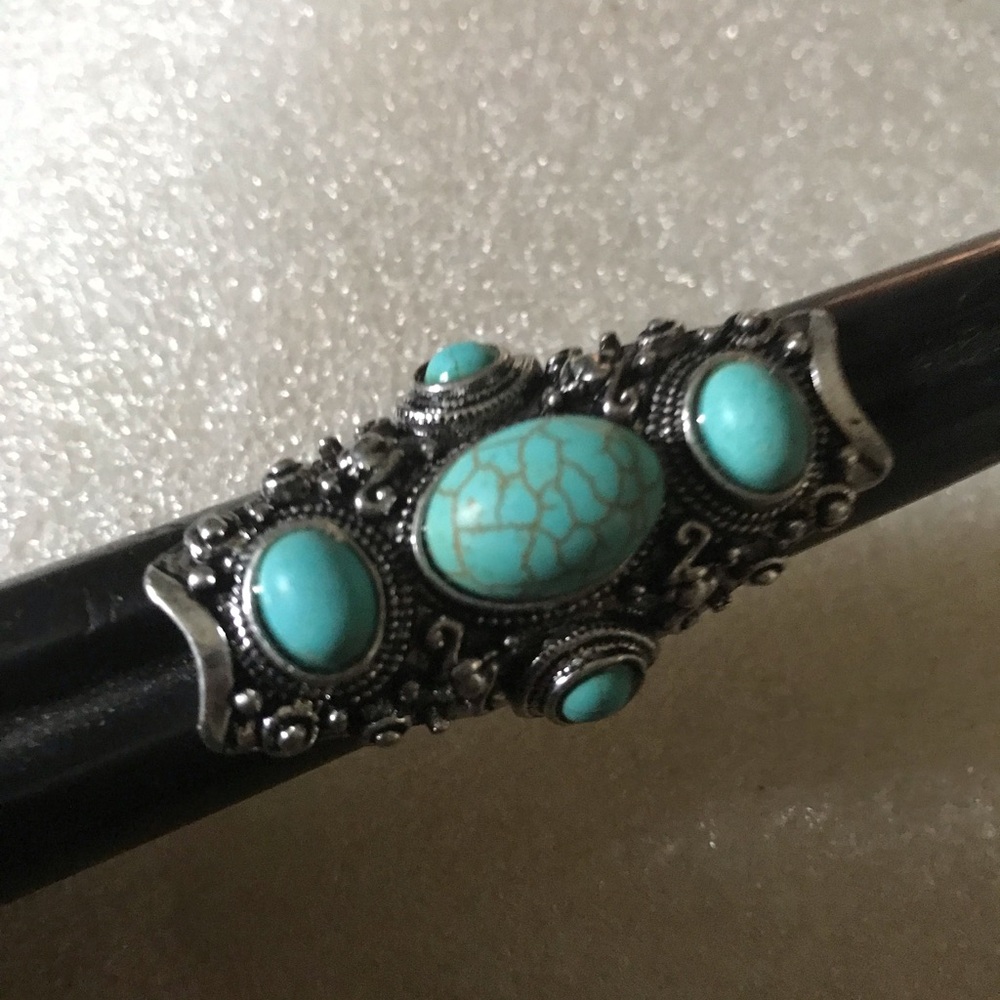 Turquoise Stone Silver-Tone Statement Ring - Blue - image 5